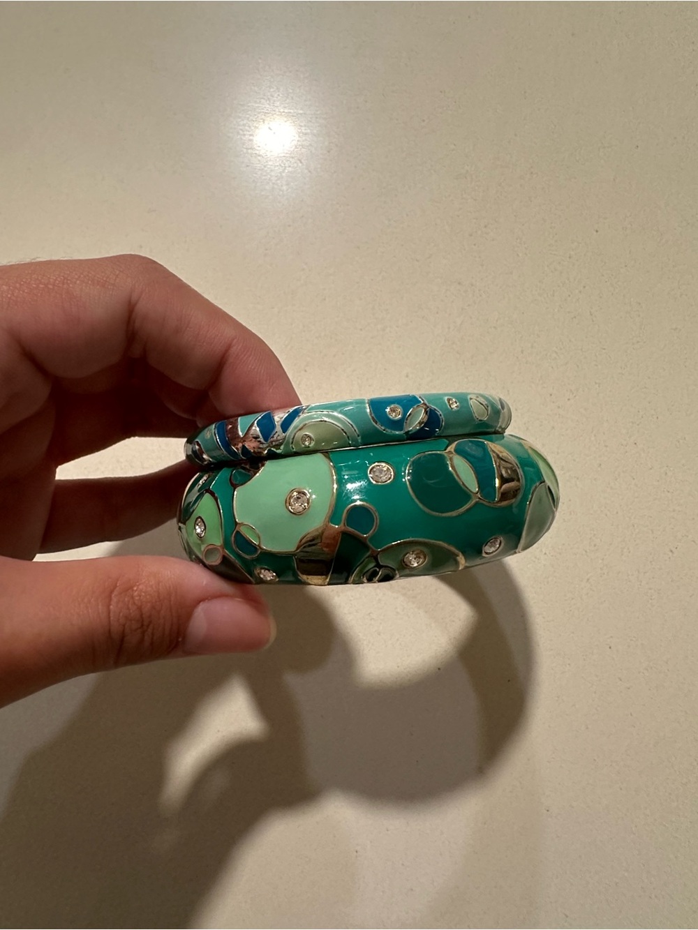 Turquoise Floral Enamel Bangle Bracelet Set - Elegant Women’s Jewelry